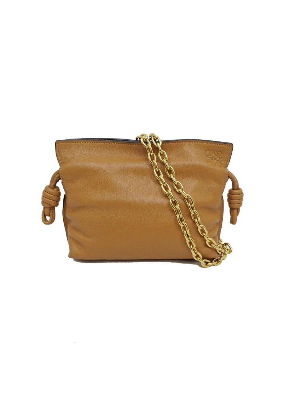 Loewe Flamenco Clutch Nano Shoulder Bag Pouch Tan Brown Anagram Calf Leather